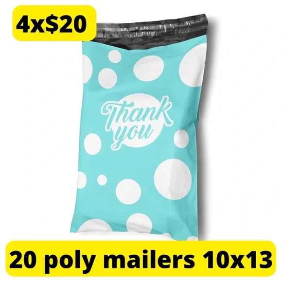 20 teal and white polka dot poly mailers 10x13 - Picture 1 of 3